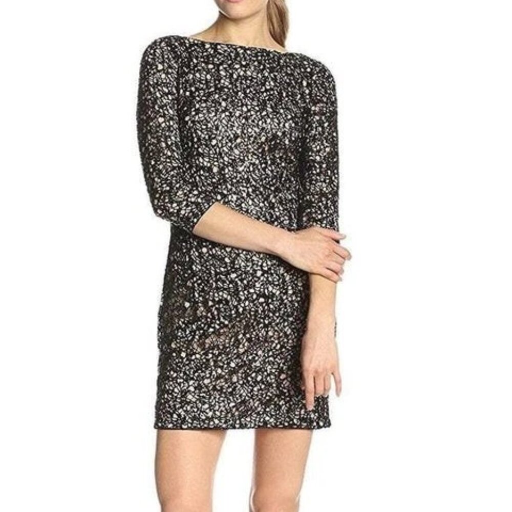 NWT AIDAN MATTOX Nude/Black Shift Lace Sequin Dress size 4